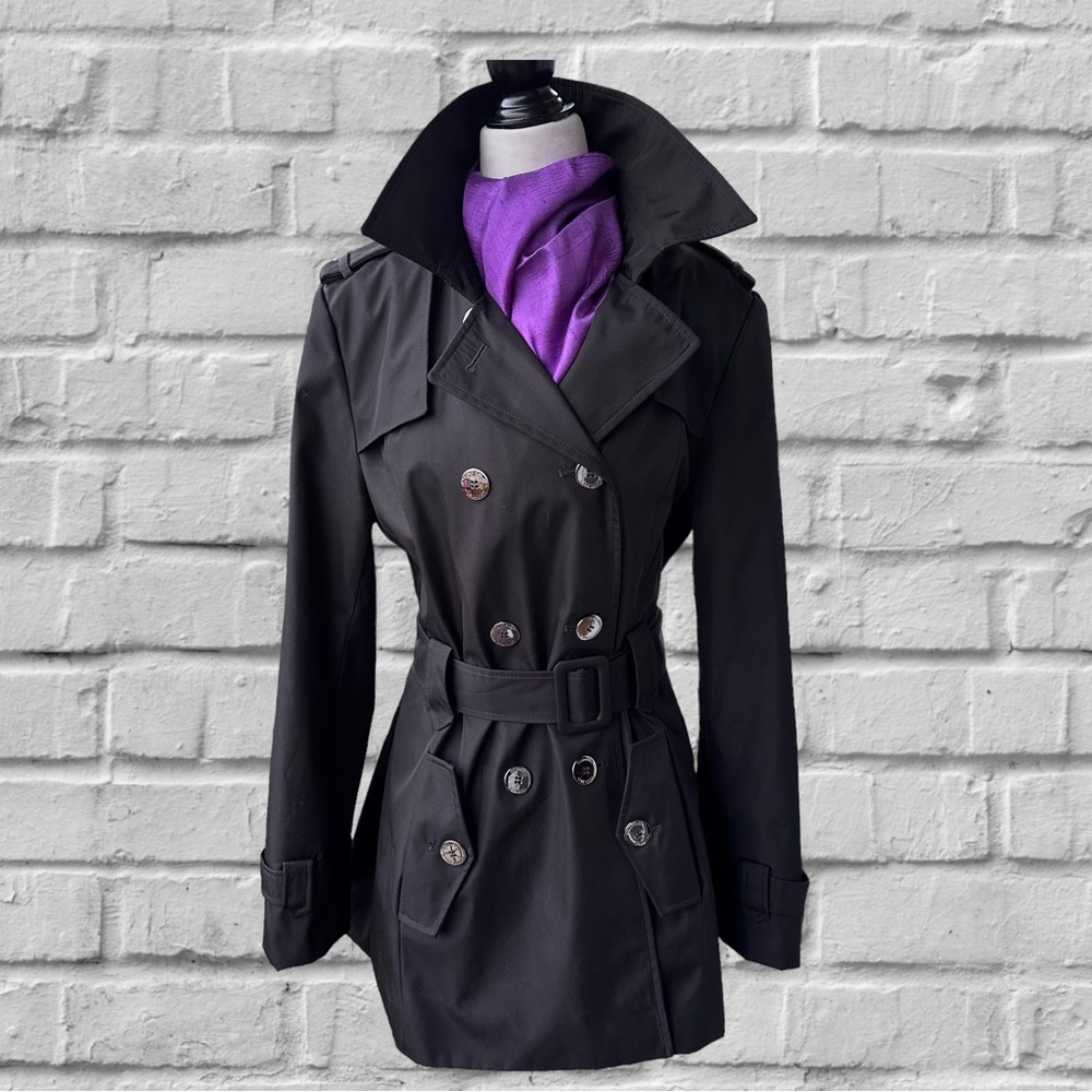 CK Calvin Klein Classic Black Double Breasted Trench Coat Size L